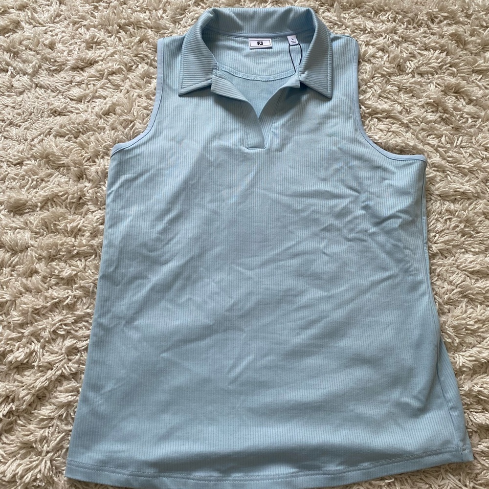Fabletics Light Blue Ribbed Sleeveless Polo Tank
